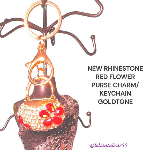 NEW RHINESTONE PURSE CHARM/KEY HOLDER WITH LOBSTER CLASP TO CLIP ON PURSE, JEANS - Picture 8 of 9